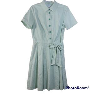 Vintage Lapis Green Cotton Cottage Core Button Front Dress M